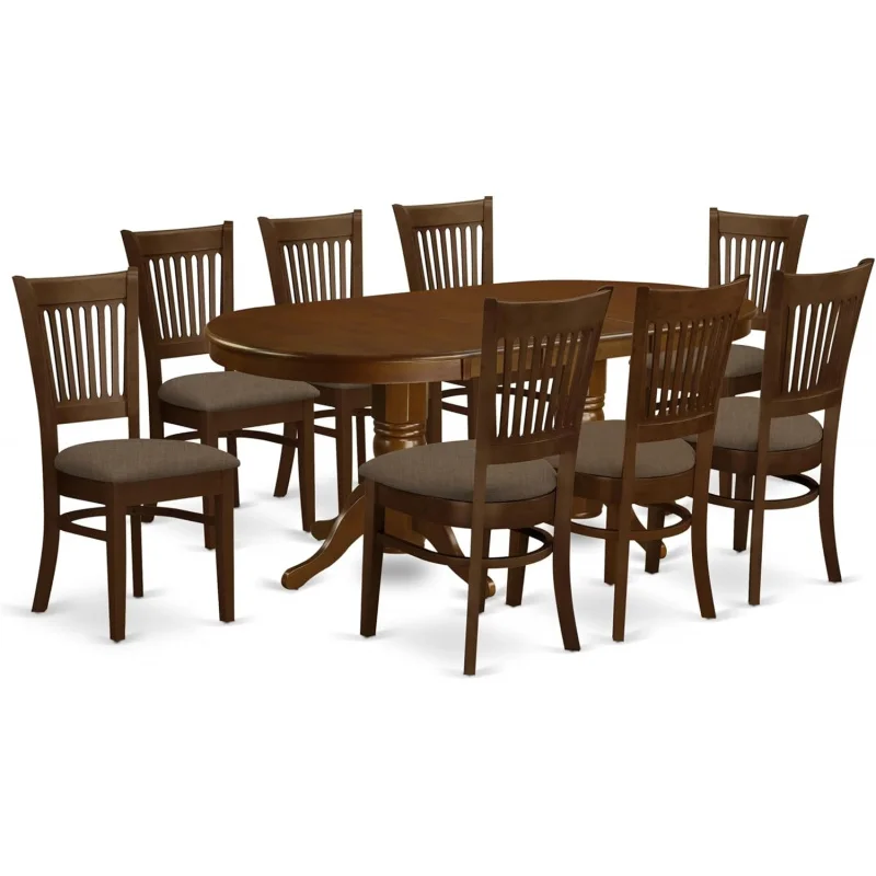 

5-Piece Oak Dinette Set, Extendable Oval Table with Leaf, 4 Linen Fabric Padded Dining Chairs, 40x76 Inch Space-Saving