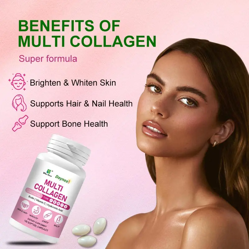 Multi Collagen Pills for Women 90pcs with Biotin Hyaluronic Acid Magnesium Grape Seed Vitamin A&C Capsules Dietary Supplement