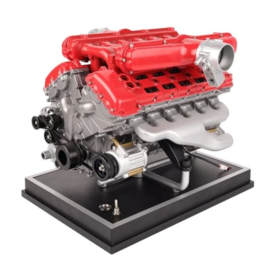 

Metal V12 Engine Model Kit for STEM education and hobby use made of metal silver-gray motorized 4-stroke with electric drive 80