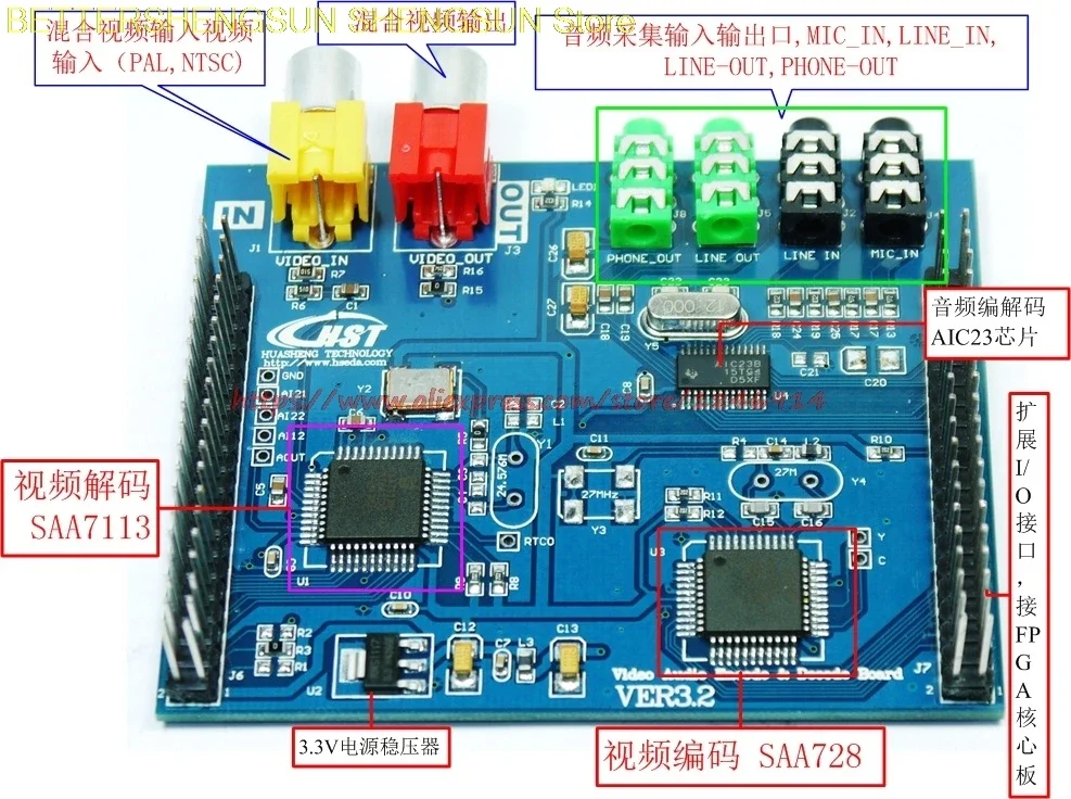 

free shipping VIDEO3.1 video board, audio board SAA7121 SAA7113