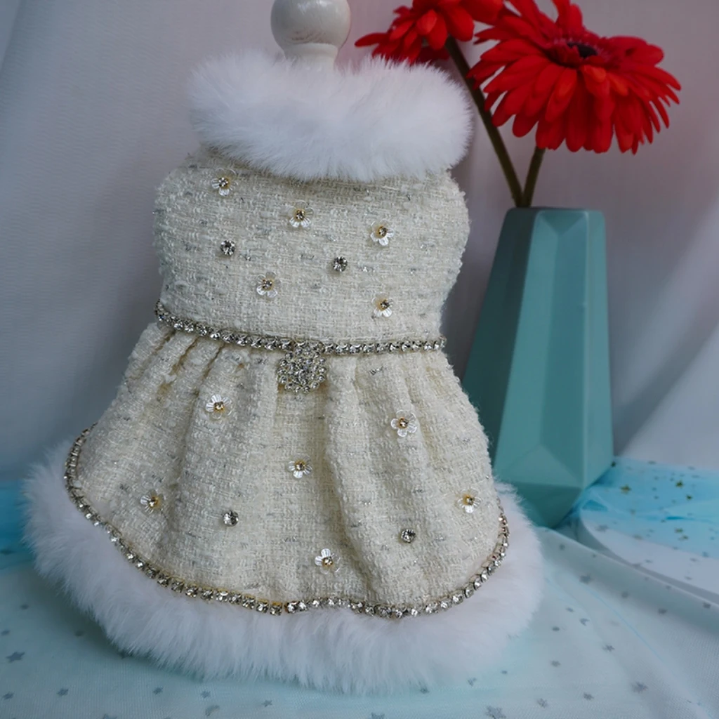 Handmade Autumn Winter Fleece-lined Pet Princess Dress Small Dog Dress Pet Teddy Original Wedding  Skirt Fashionable Dog Clothes