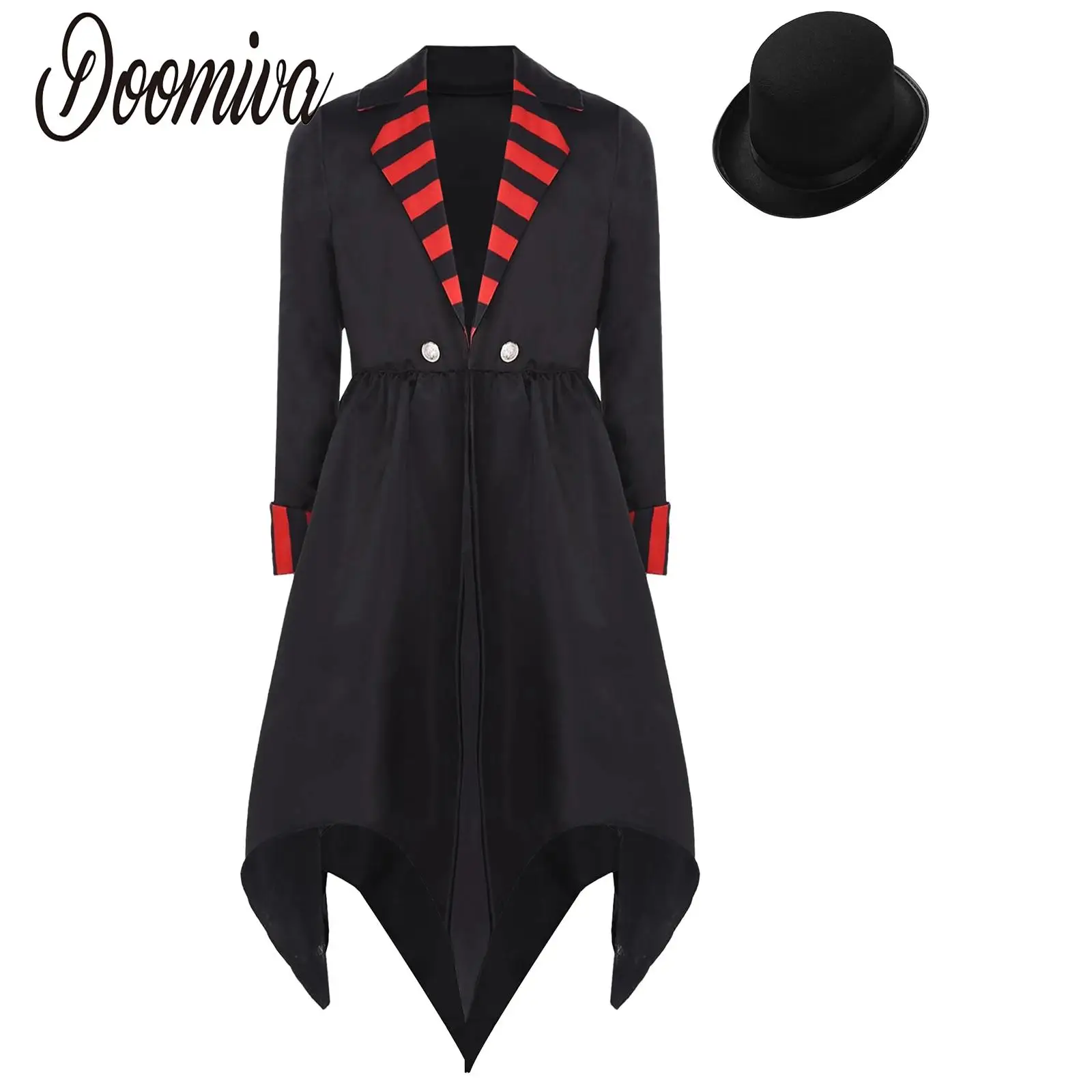 

Kids Boys Girls Halloween Gothic Vampire Costume Notched Lapel Long Sleeve Irregular Hem Coat with Hat Dress Up Party Costume