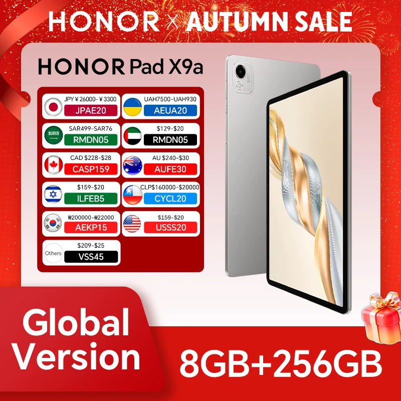 

Оригинальная новая глобальная версия HONOR Pad X9a 11,5 дюймов 2,5 К 120 Гц ЖК-экран 8300 мАч Аккумулятор 35 Вт SuperCharge WiFi Android 15