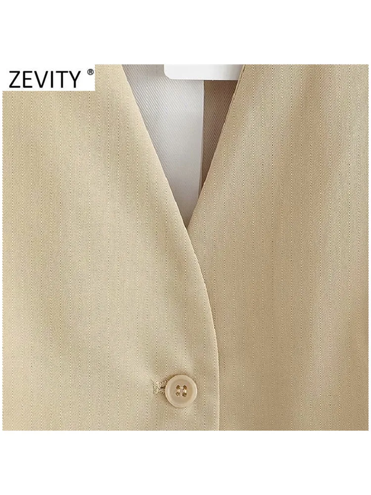 Zevity 2021 Women Fashion Single Breasted Sleeveless Slim Vest Jacket Ladies Business Casual WaistCoat Chic Poplular Tops CT707