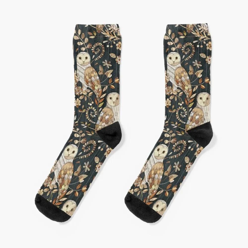 

Wooden Wonderland Barn Owl Collage Socks new in's Stockings man golf compression Socks Male Women's