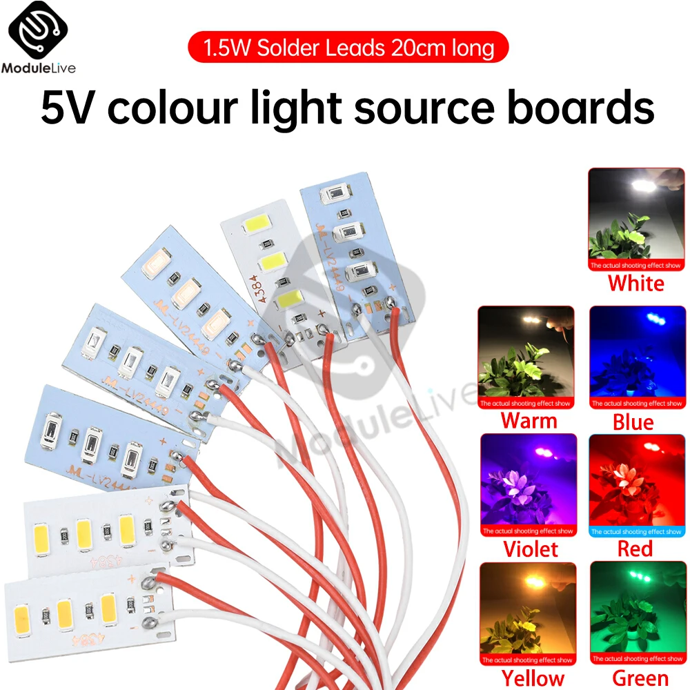 

5 шт., высокая яркость, 1,5 Вт, 5 В, светодиод 5730 SMD, цветная лампа из бисера, лампа с линией, красный, желтый, зеленый, синий, теплый белый свет