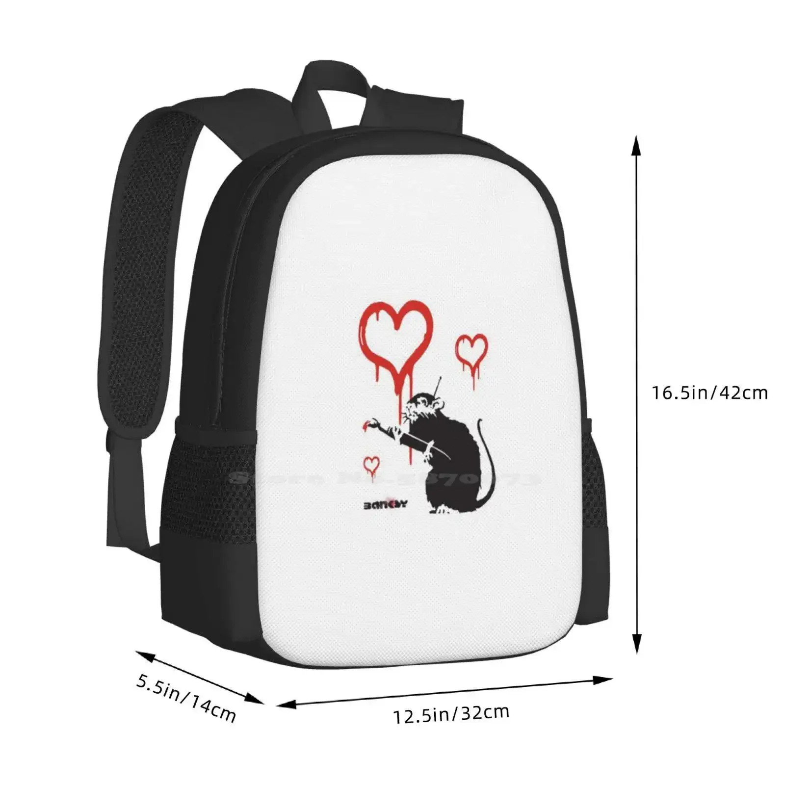 بانكسي قلوب الفئران مع جهاز التحكم عن بعد التحكم في العقل الكتابة على الجدران فن الشارع مع علامة بانكسي توقيع Hd رائجة البيع حقيبة مدرسية على ظهره #3