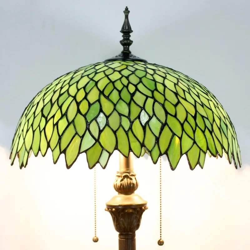 Floor Lamp Green Wisteria Stained Glass Standing Reading Light 16X16X64 Inches Antique Style Pole Corner Lamp Decor