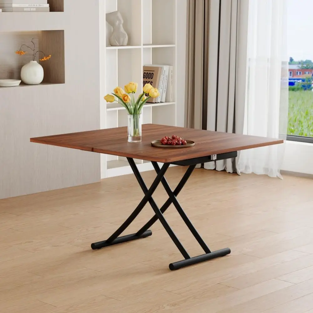 

Space-Saving 4-in-1 Transforming Dining Table with Scratch-Resistant Wood Grain Surface for Kitchen and Living Room