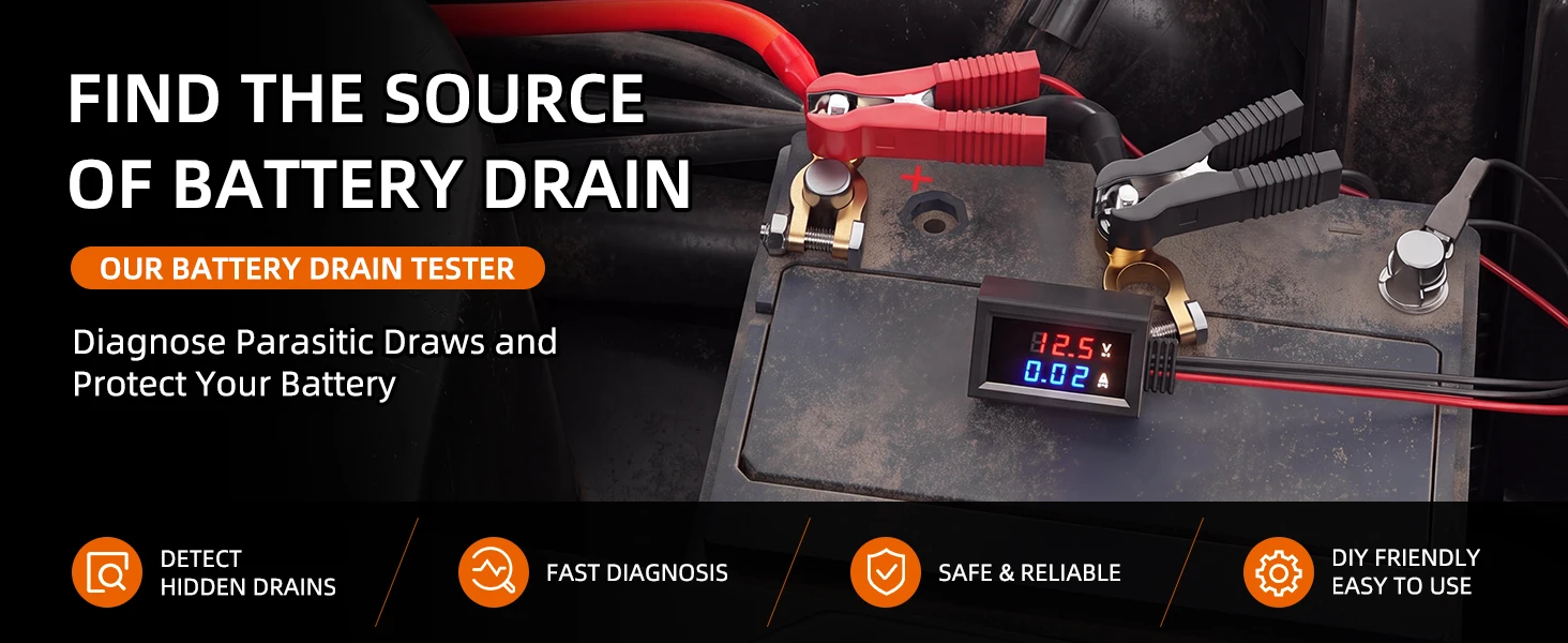 Parasitärer Batterieverbrauchstester, Auto-Batterie-Leckagedetektor mit Sicherung, sicherer Stromleckfinder ohne Trennung, Diagnosetool – Detail 1