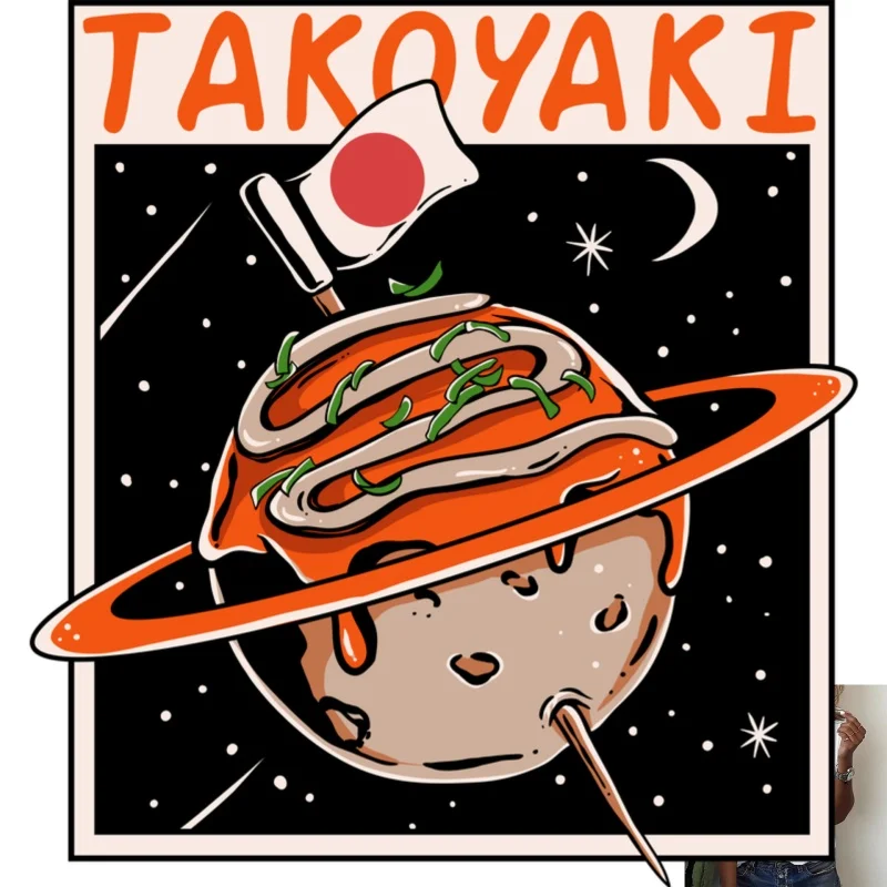 Creative Creative Takoyaki Planet Heat Transfer White Ink Iron - on Design, Suitable for T - shirts/Canvas Bags, Trendy & Casual Daily - Aliexpress Deal