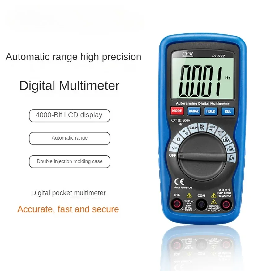 DT-922 Automatic Range Durable Multimeter Digital Pocket Multimeter Economy Multimeter Strap and Pen