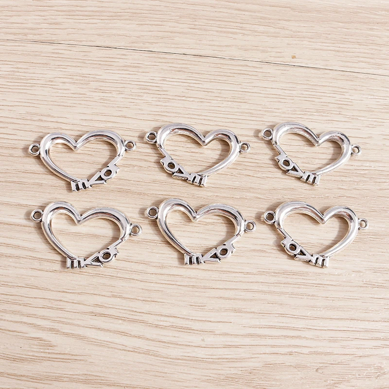 10 Stück niedliche, gemischte Herzanhänger aus Legierung zum Basteln von Halsketten, Ohrringen, Armbändern, DIY-Handarbeiten und Schmuckzubehör – Detail 28