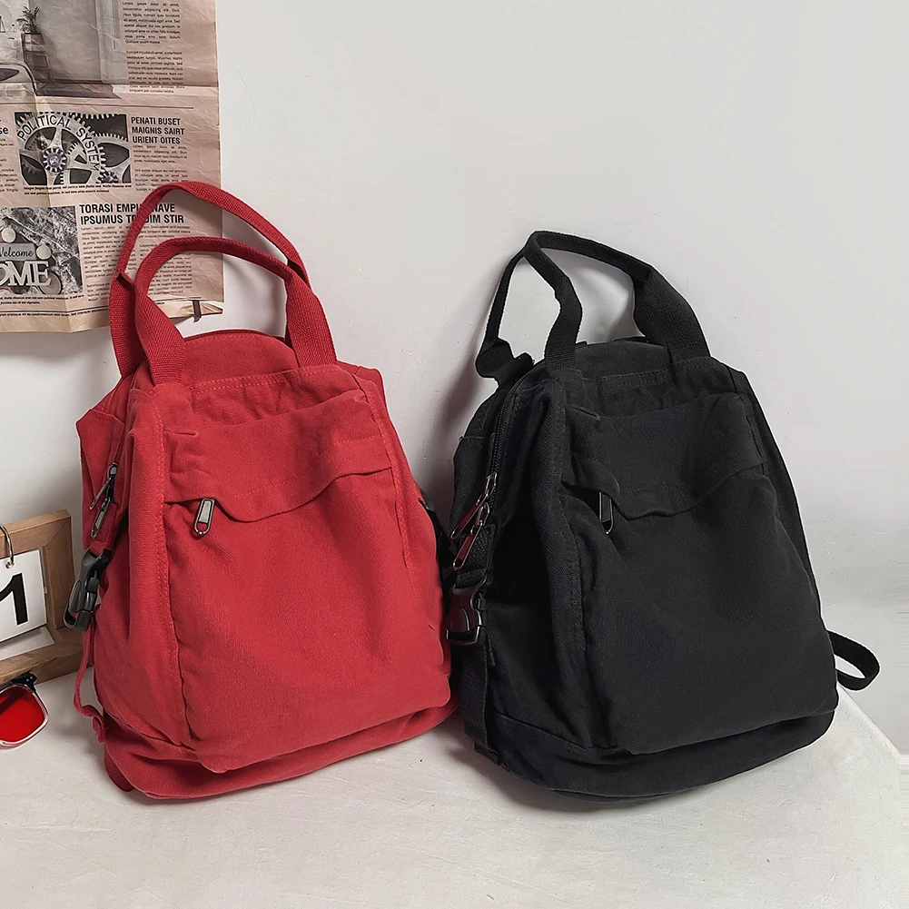 Canvas Backpack Vintage Commuting School Bag Solid Color School Backpack Aesthetic Hippie Y2K Backpack for Women Girls