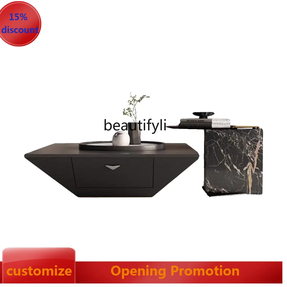 ss8350 Light luxury high-end rock slab coffee table inverted triangle special-shaped square  marble edge table living room tea t