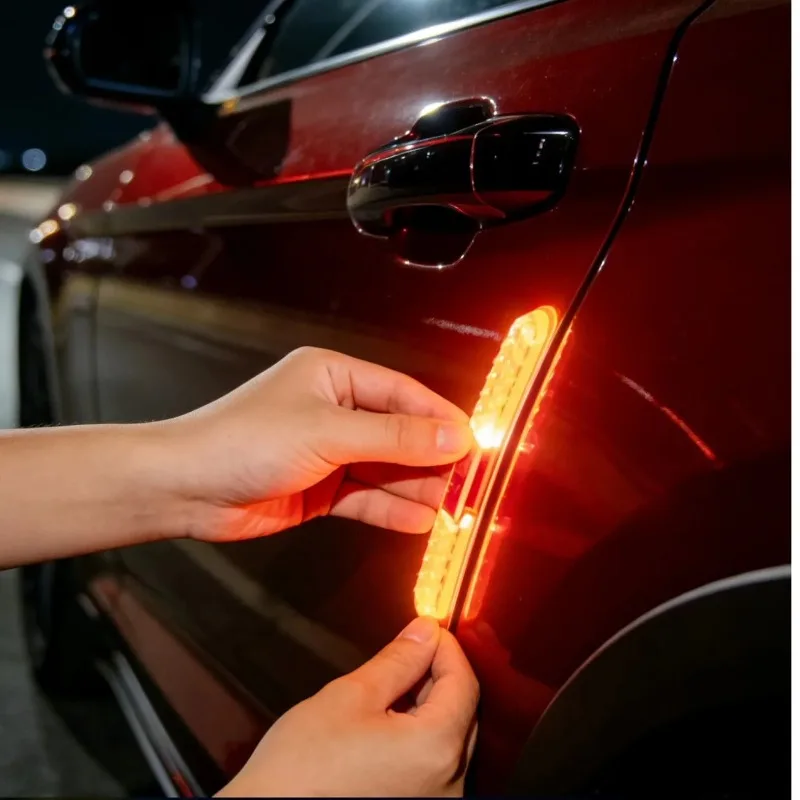 Solar LED Strobe Warning Light Car Motorcycle Anti-collision Flash Lamp Car Door Handle Anti-scratch Protector Decor Accessories