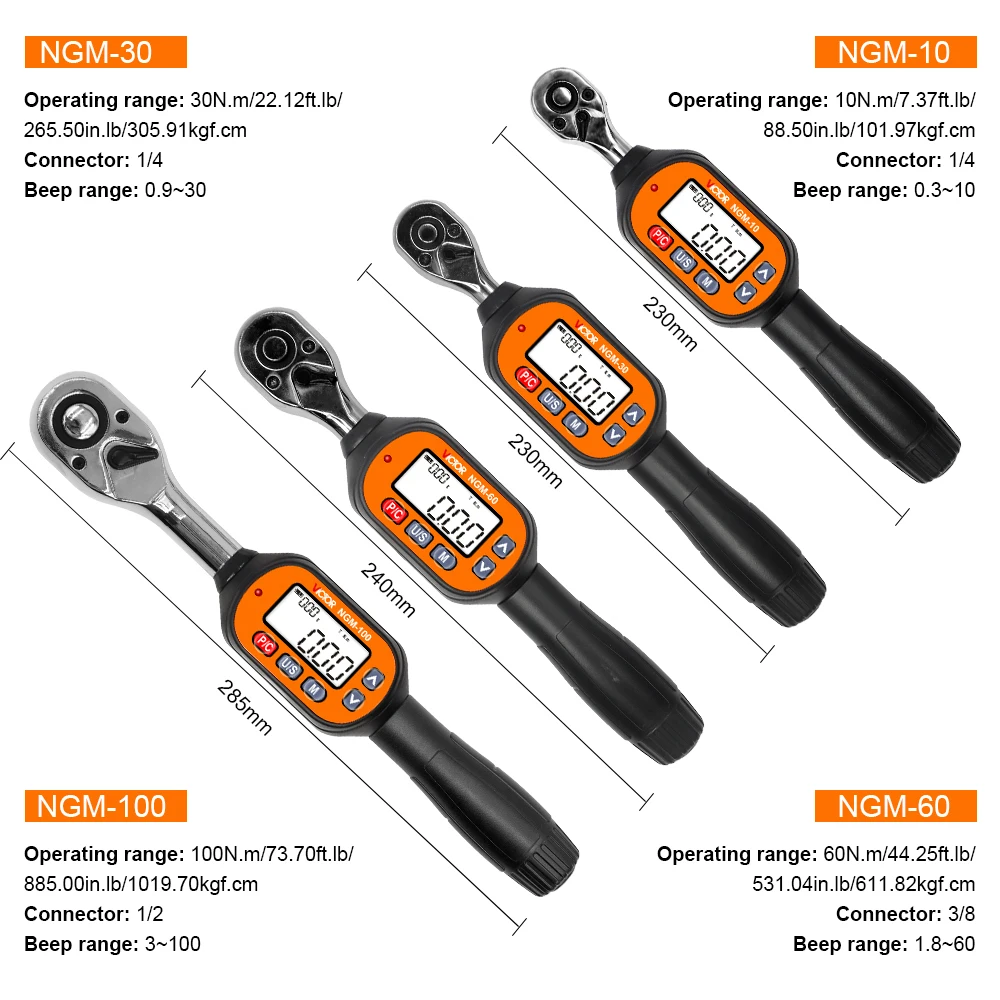 

Victor NGM-10/30/60/100 Digital Torque Wrench Clockwise Counterclockwise Universal 1/4 3/8 1/2 Professional Repair Tools