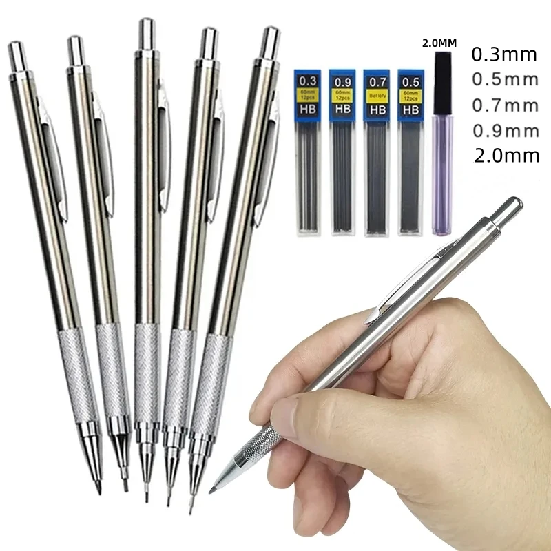 0.3 0.5 0.7 0.9 2.0mm Mechanical Pencil Set Full Metal Art Drawing Painting Automatic Pencil with Leads Office School Supply