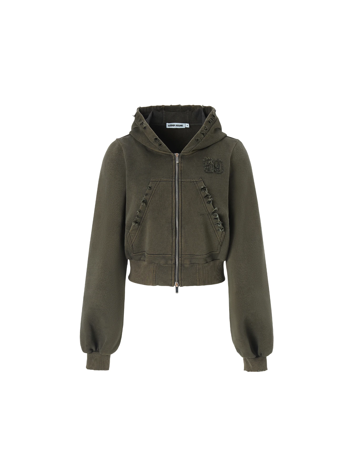 

LEDIM WANG Red Label Distred Embroidery ort Cardigan Hoodie Women's 25 Autumn New Sle American Sle Jaet