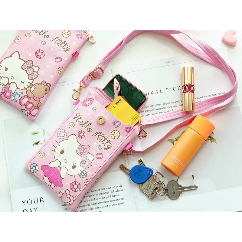 Sanrio Hello Kitty Card Holder Coin Purse Lanyard Backpacks Kids Cartoon Anime Kuromi Student Bus ID Card Bags Purse Bag Lanyard