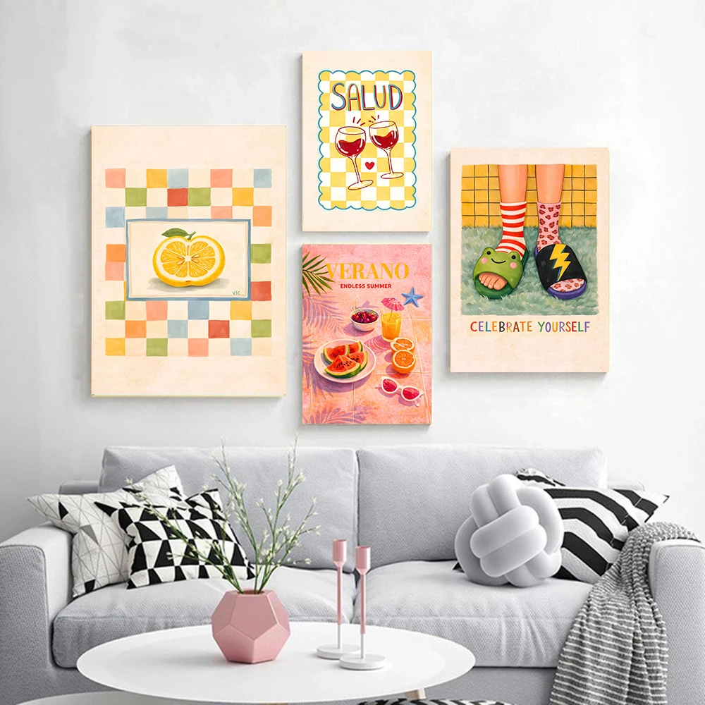 Delicious Dinner Food Posters Coffee Red Wine Lemon Slice Modern Prints Canvas Painting Wall Art Picture Home Living Room Decor