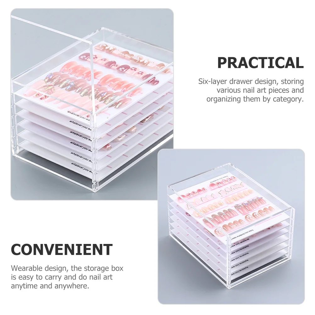 Caixa de armazenamento de arte de unha acrílica transparente de 6 camadas para organizador de manicure com pontas de strass acessórios estojo recipiente suporte
