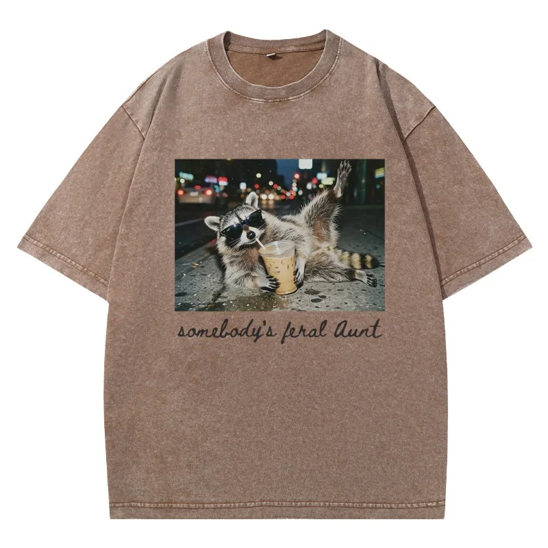 Somebody's Feral Aunt T Shirt Funny Raccoon Tee Cool Auntie Club T-shirt Men Women Casual Round Neck Printed Tshirts Clothing