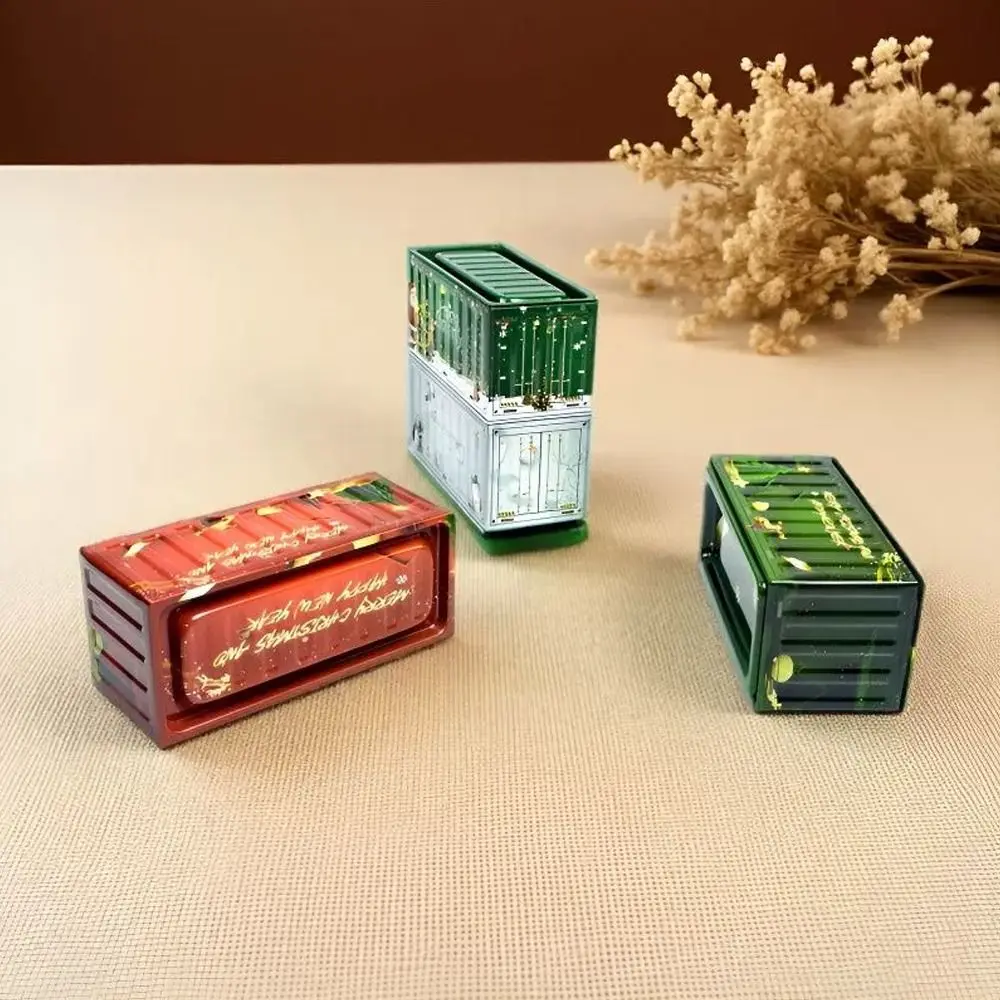 E9 Durable Tin Christmas Box Vintage Style Rust Proof Candy Storage Box Simulation Design Mini Size Iron Box Office Organization