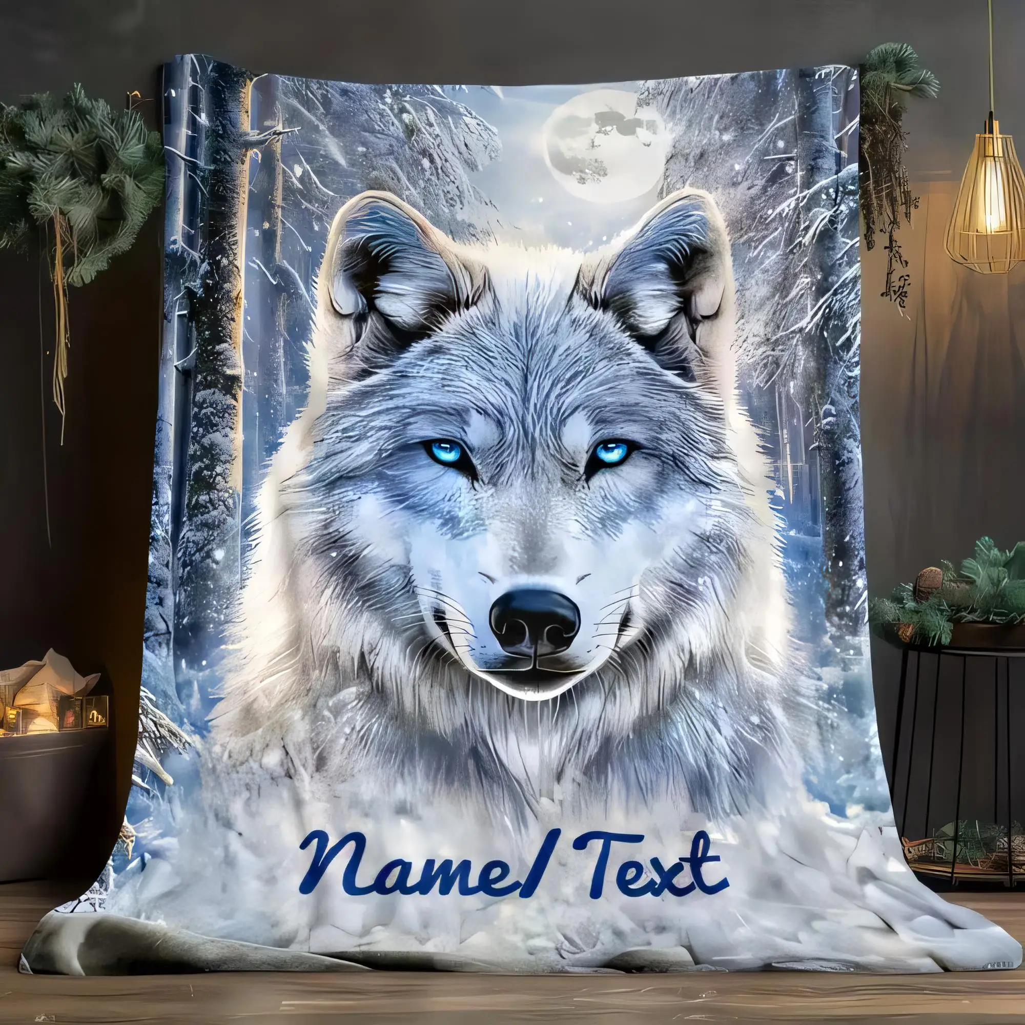 Majestätische weiße Wolf-Decke, Winter-Wandteppich mit blauen Augen, gemütlicher weicher Überwurf für Bett, Sofa, Heimdekoration, perfektes Geschenk für Tierliebhaber