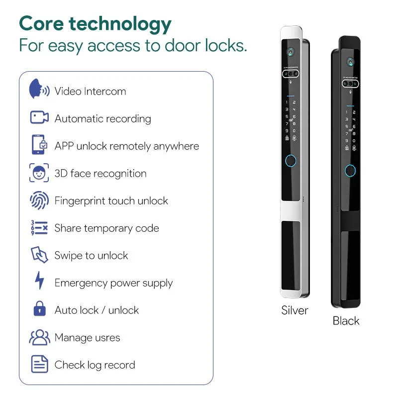 Glomarket-自動電気デジタルドアロック,カメラ,指紋,Tuya, 3Dフェイス,インテリジェント