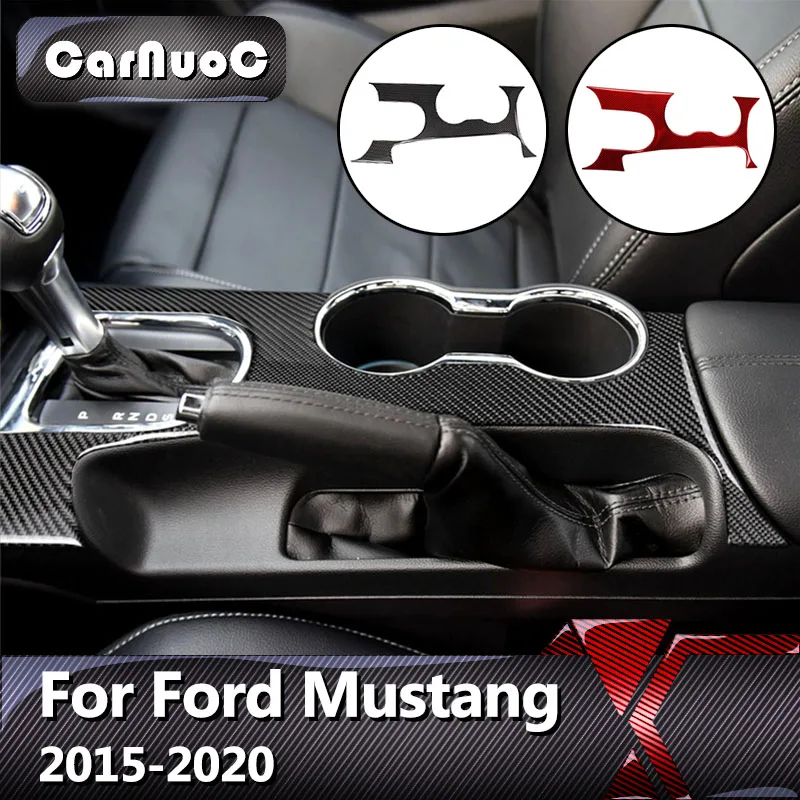 

Carbon Fiber Sticker Interior Car Gear Shift Panel Trim Cover Cup Holder Decal For Ford Mustang GT 2015 2016 2017 2018 2019 2020
