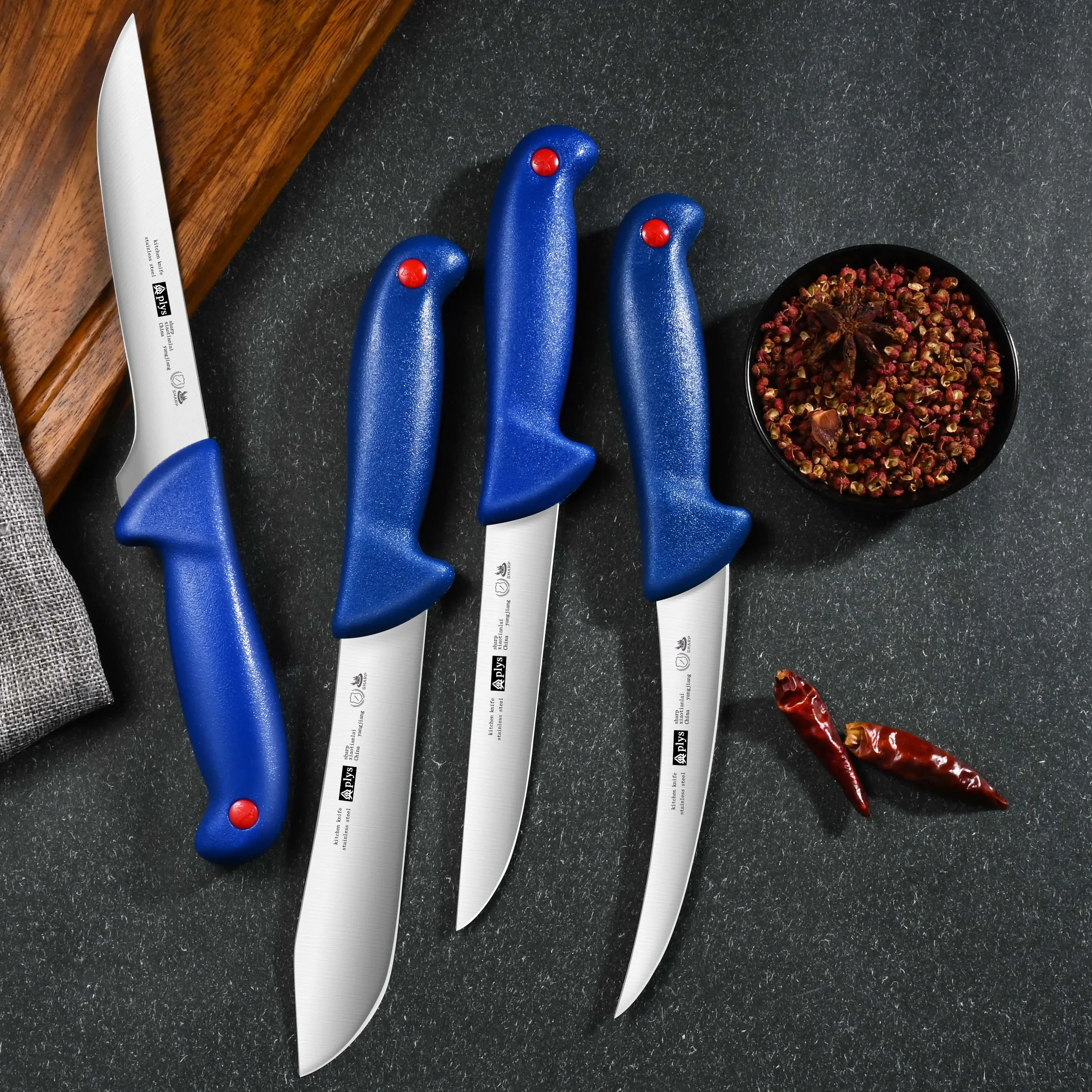 4PCS Kitchen Knife, Stainless Steel Sharp Chef Knife for Meat Cutting,Professional Boning Knife Set,Commercial Cutting Ham Knife