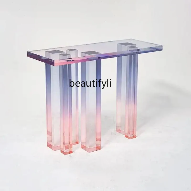 Acrylic Gradient Blue Hallway Table a Long Narrow Table Light Luxury Living Room Corridor Super Narrow Side View Sets