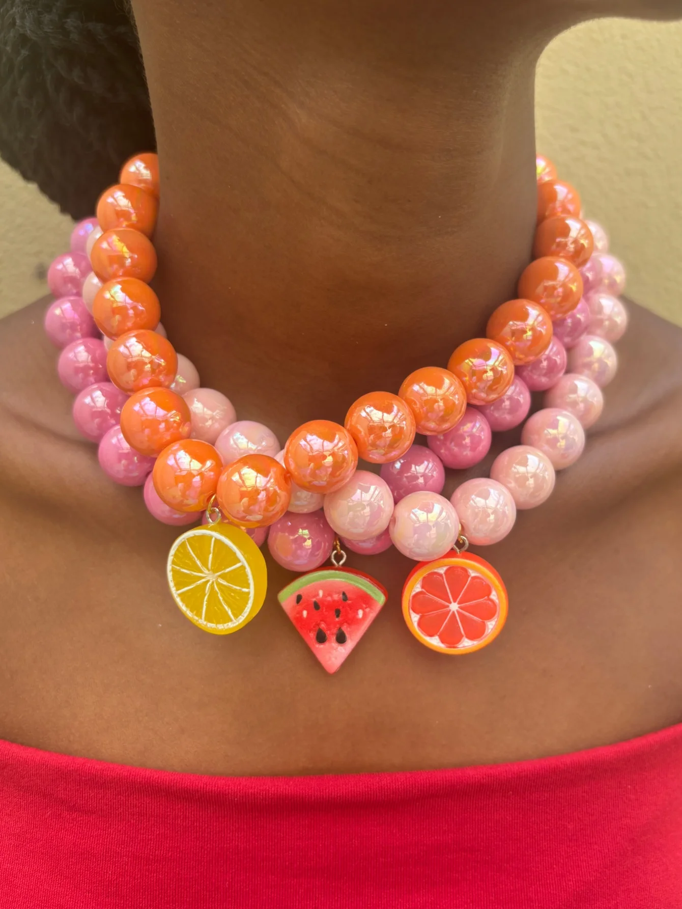 Fashion Jewelry Women Watermelon Lemon Pendant Necklace Y2K Exaggerated Big Beads Necklace Accessory Gifts