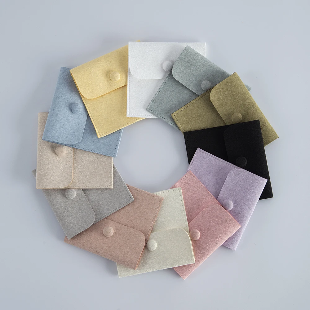 10pack Microfiber Jewelry Snap Packaging Bag Earrings Necklace Velvet Wedding Birthday Presents Gift Pouches Small Button Sack