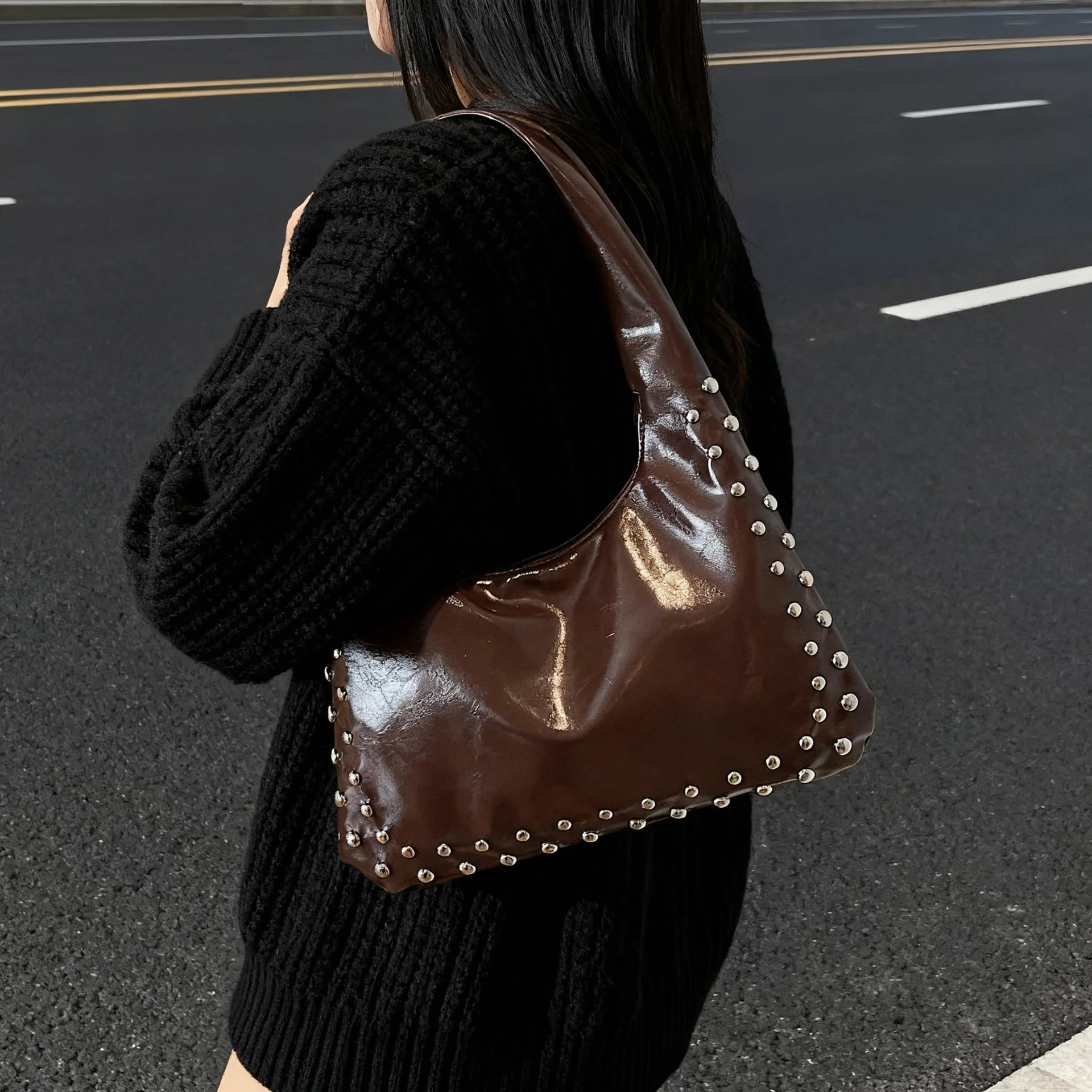 Cool Spice Girl Style Small Underarm Bag Female, New Autumn and Winter Retro Oblique Span Bag Large Capacity Handbag