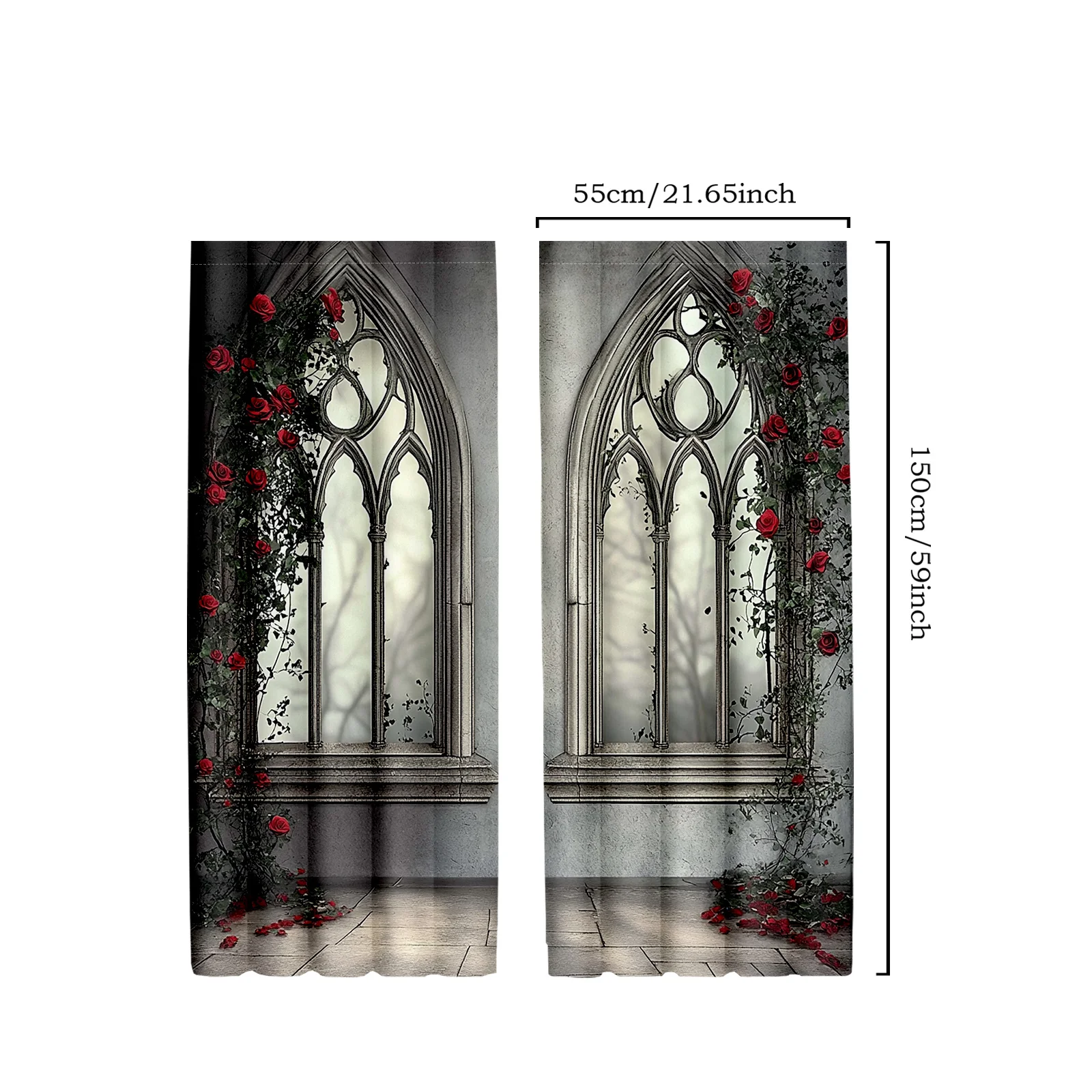 Luxury Gothic Roses Floral Curtains 2pcs Pair for Window Decoration Vintage Victorian Style Romantic Home Interior Drapery