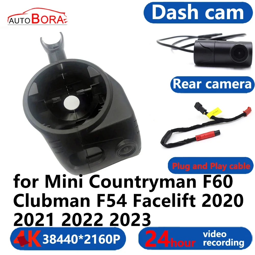 AutoBora 4K Wifi 3840*2160 Car DVR Dash Cam Camera 24H Video Monitor for Mini Countryman F60 Clubman F54 Facelift 2020~2023