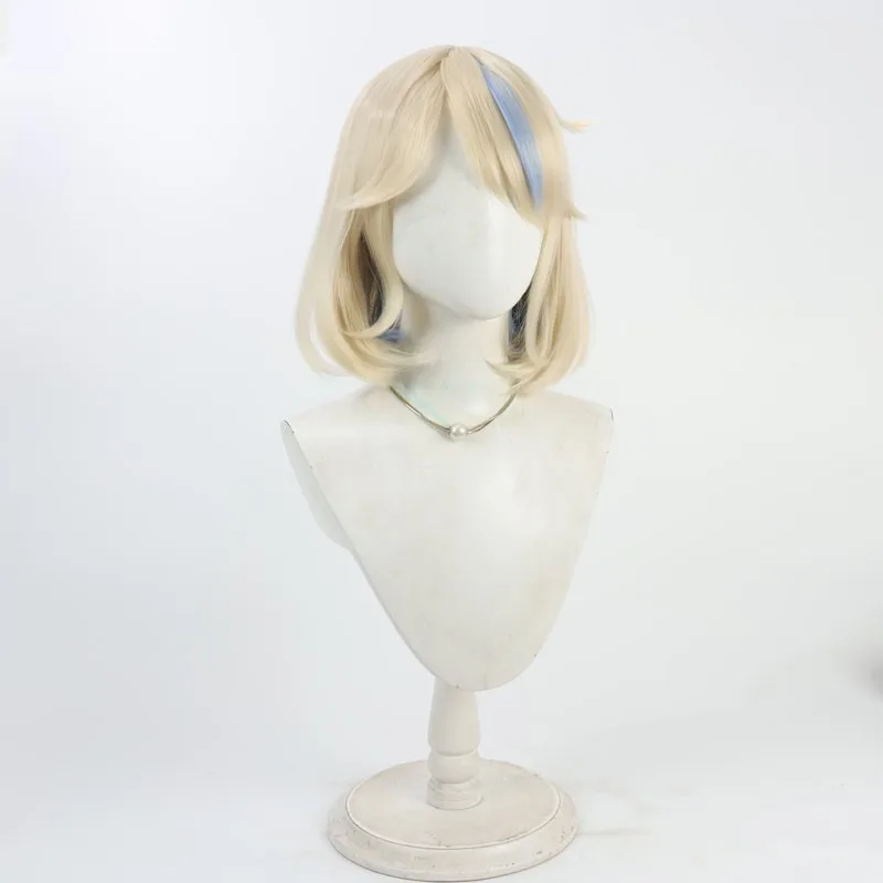 Bubuwig สังเคราะห์ผม Machita Chima คอสเพลย์วิกผม Virtual YouTuber Machita Chima 30 ซม.สีบลอนด์ผสมสีฟ้า Bobo วิกผมทนความร้อน