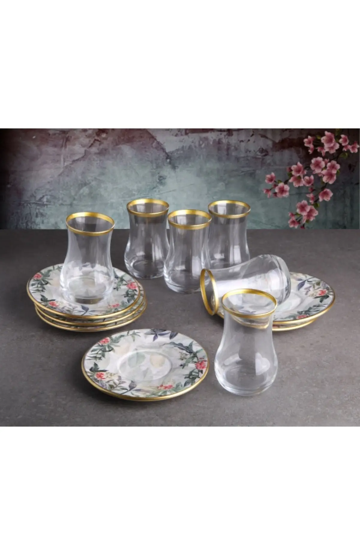 DOLBOVI Ceramic Dish Tea Cup Set 6lı English Tea Glass Cup