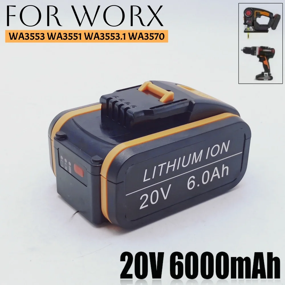 100% оригинальный аккумулятор Worx WA3553 20 В 6,0 Ач, резервная батарея для беспроводного электроинструмента WA3551 WA3553 WA3641 WX373 WX390