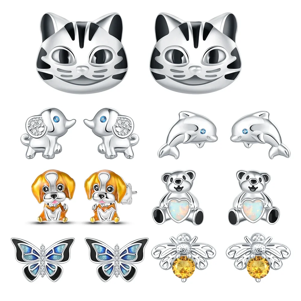 

sterling silver 925 earrings cute animal series cat dolphin earrings for women's fine jewelry high quality gifts