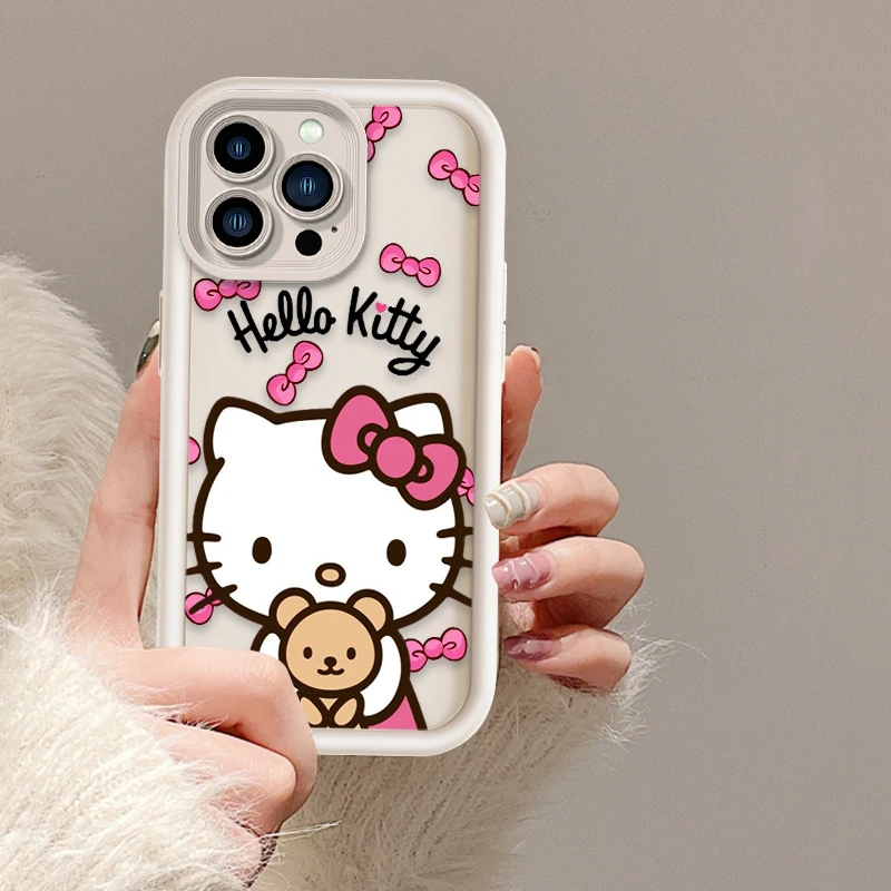 Cutre Sanrio Hello Kitty For Apple iPhone 15 14 13 12 11 Mini XS XR X 8 7 Pro Max Plus Soft Eye Ladder Phone Case