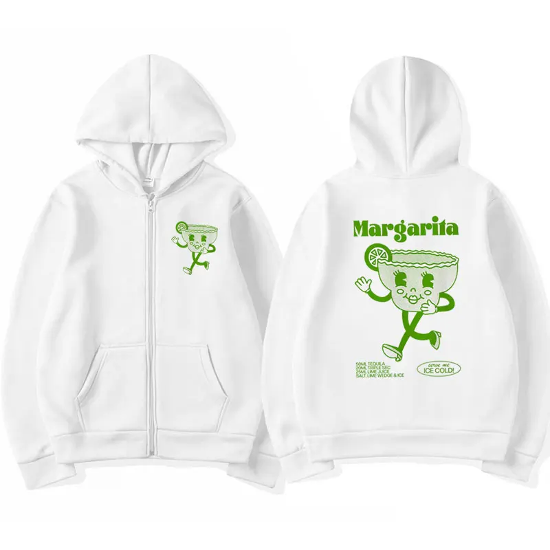 Funny Margarita Cocktail Graphic Zip-up Hoodie Men Women Fall and Winter Fleece Zipper Jacket Fashion Oversized Hoodies Coats