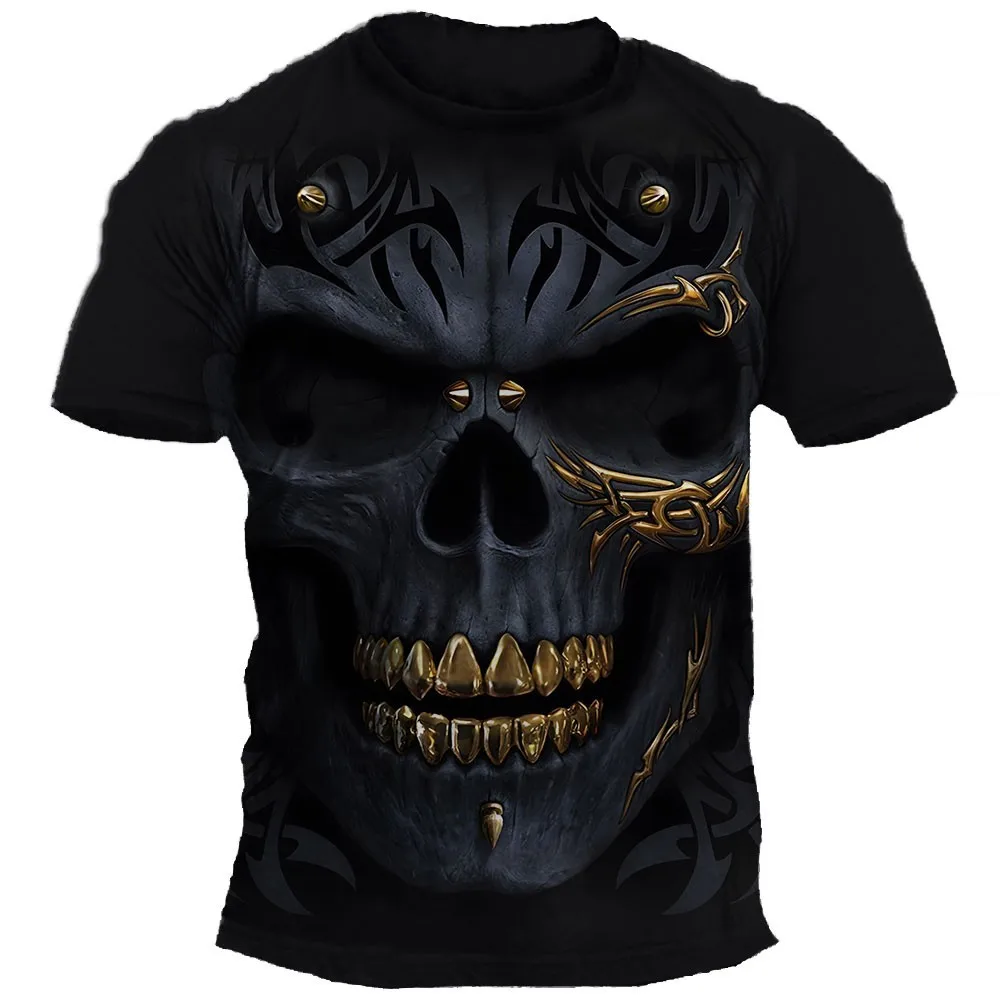 

European and American men's summer new skull print comfortable and breathable round neck T-shirt outdoor party casual top