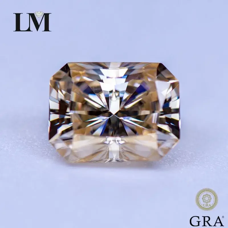 Moissanite Stone Natural Color Tea Yellow Radiant Cut Lab Grown Diamond For DIY Jewelry Rings Earrings Making With GRA Report