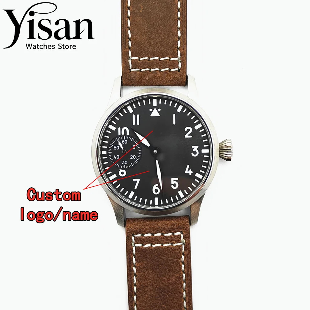 

Yisan custom watch 42mm sapphire glass silver case leather bracelet green luminous adaptation manual winding movement ST3600