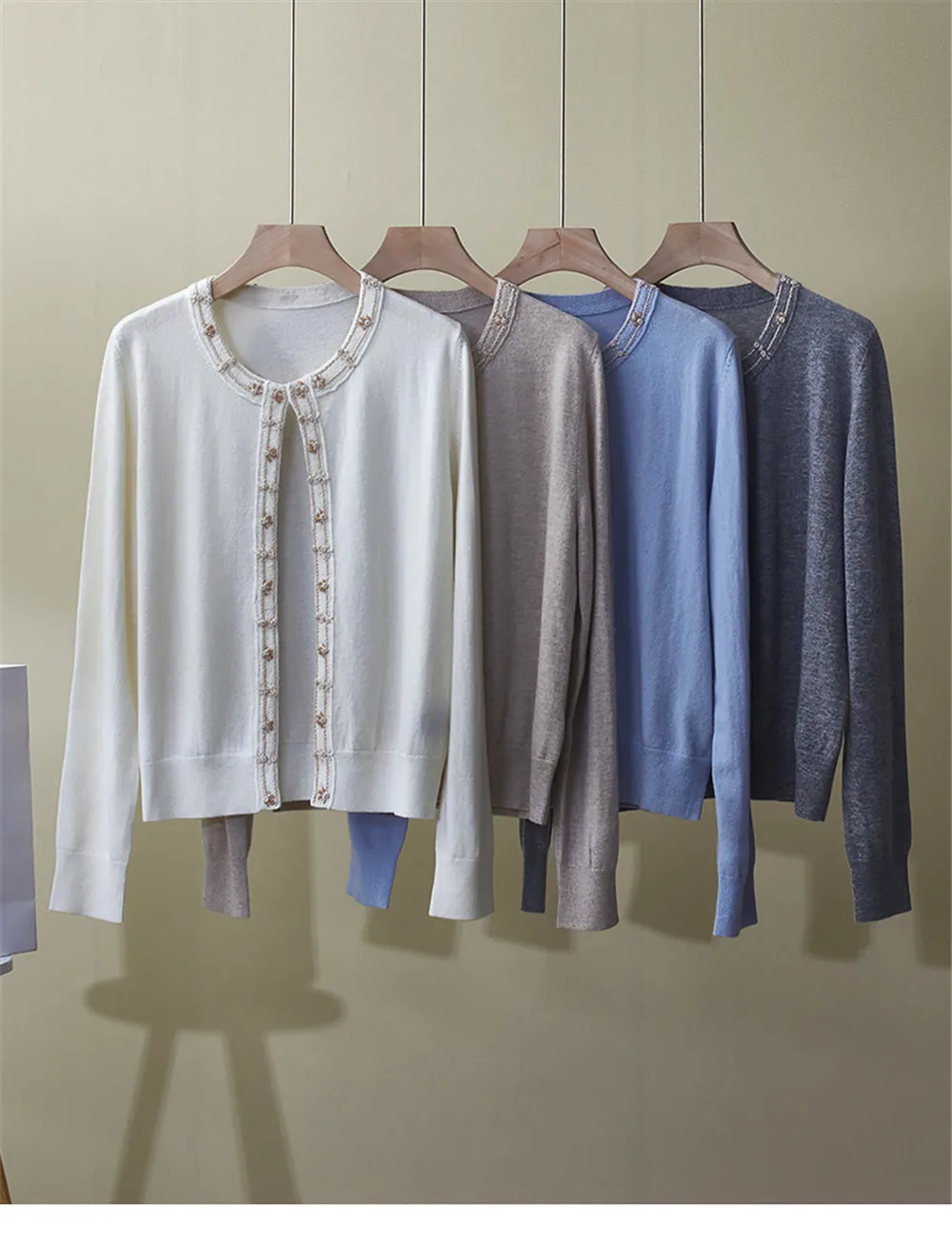 Giacca versatile casual con paillettes ricamate con scollo tondo cardigan in cashmere nuovo autunno e inverno da donna