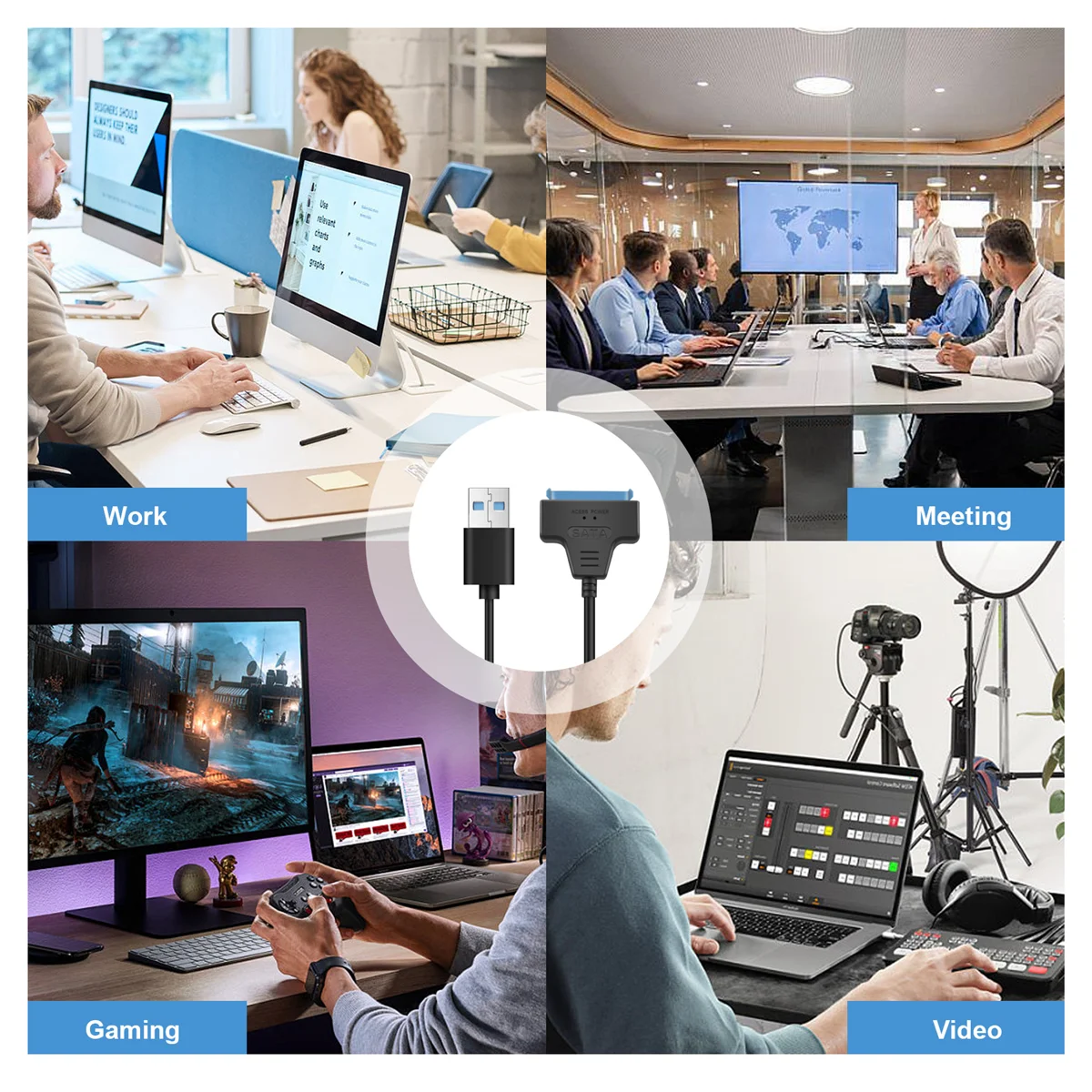 Sata Iii สาย USB 3.0 อะแดปเตอร์ฮาร์ดไดรฟ์ภายนอก USB TO Serial Ata 22Pin Converter ฮาร์ดดิสก์ W/Uasp สําหรับ 2.5 นิ้ว HDD/Ssd 50 ซม.