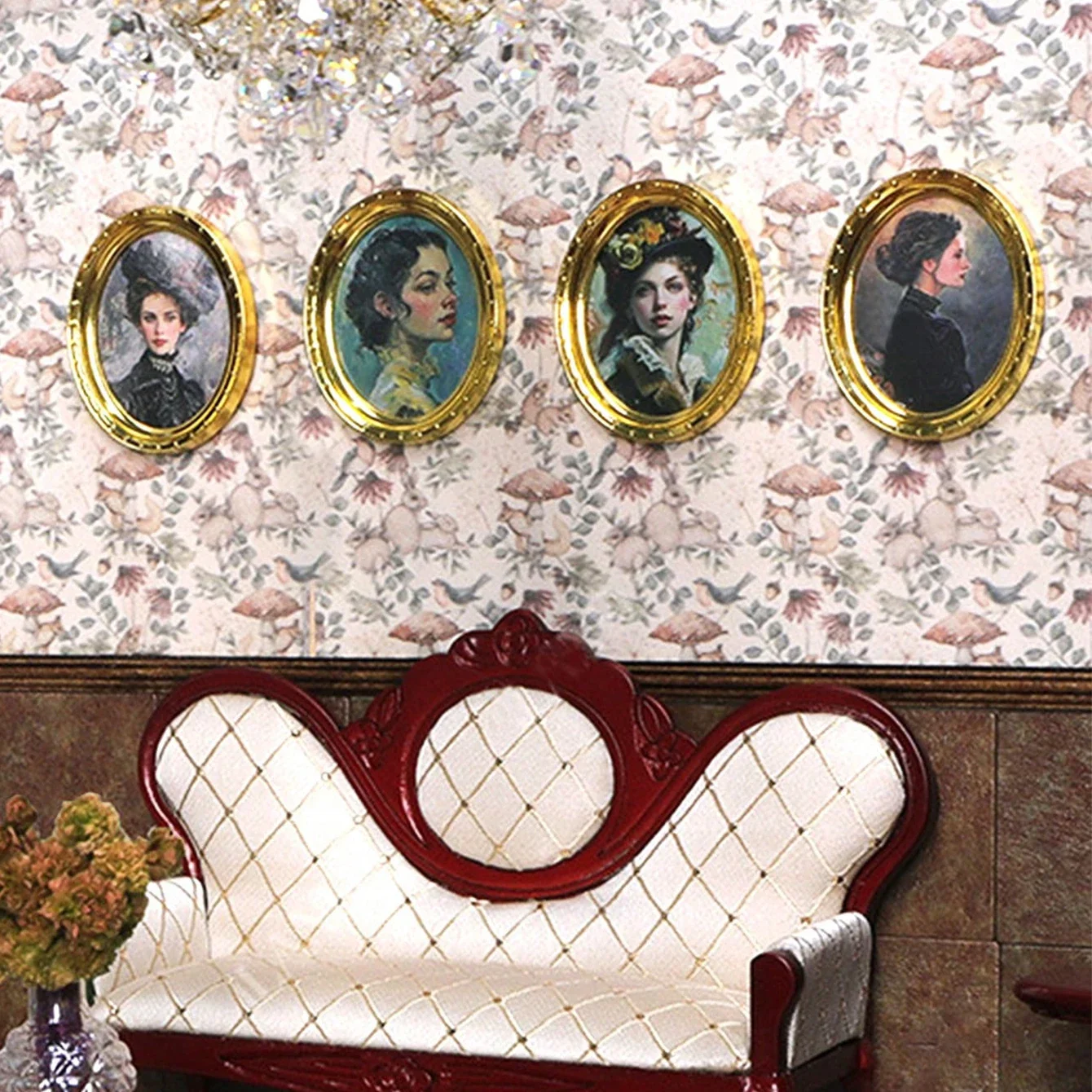 1 Random Miniature Retro Hanging Painting 1/12 Mini Simulation Lady Portrait Painting Bedroom Living Room Scene Wall Decoration